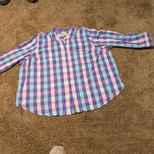 Catherines Plaid Button Up Shirt Long Sleeve Roll Up Women 3X Boho Purple